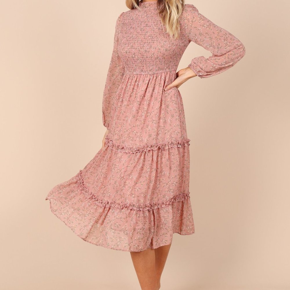 Petal and Pup | Edwina Shirred Frill Long Sleeve Midi Dress